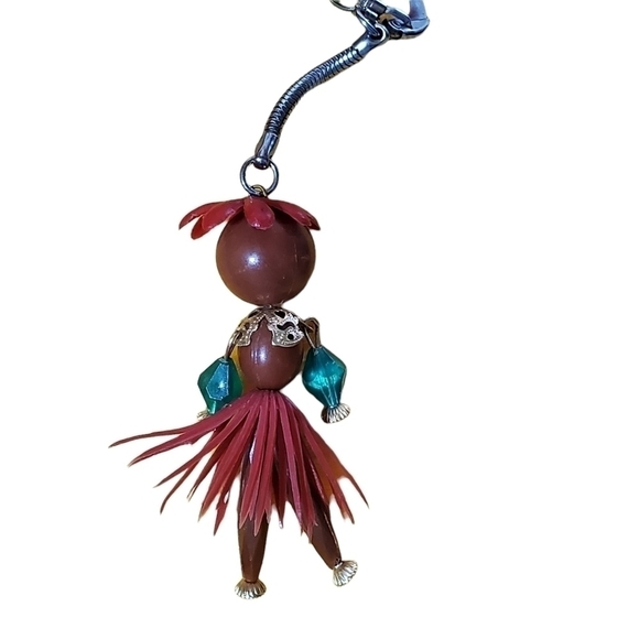 Vintage key Fob Hula Dancer Keychain Keyring beaded handmade - Picture 4 of 4